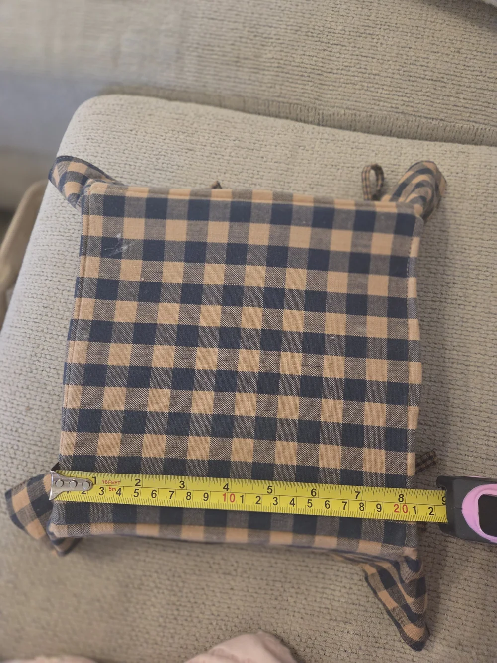 Gingham Fabric Tray with Corner Ties